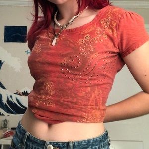 Rhinestone orange shirt